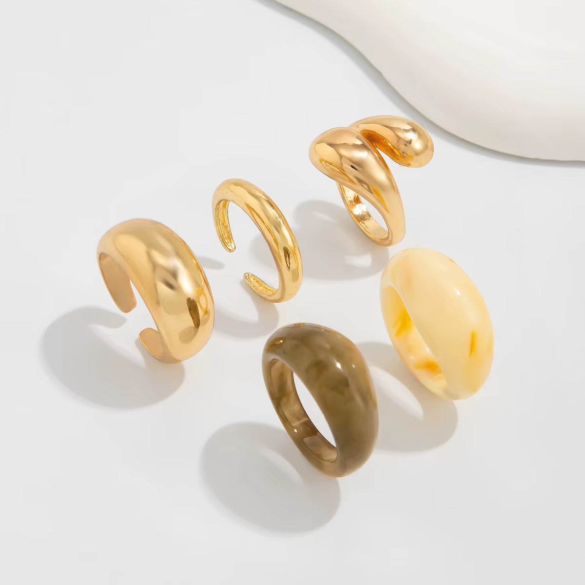 5Pcs/Set Metal Resin Smooth Water Drop Opened Rings for Women Fashion Punk Simple Personality Color Finger Ring Party Jewelry