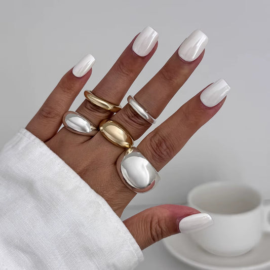 5Pcs/Set Metal Resin Smooth Water Drop Opened Rings for Women Fashion Punk Simple Personality Color Finger Ring Party Jewelry