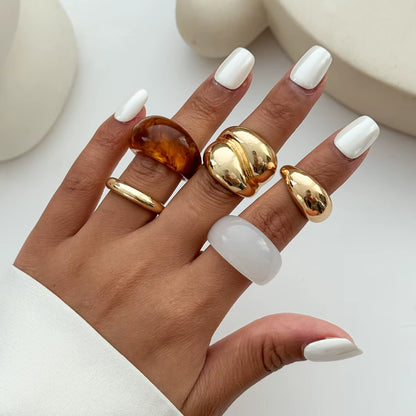 5Pcs/Set Metal Resin Smooth Water Drop Opened Rings for Women Fashion Punk Simple Personality Color Finger Ring Party Jewelry