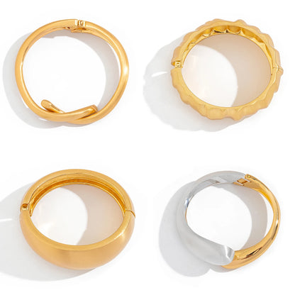 Exaggerated Punk Matte Heavy Metal Chunky Open Bangles for Women Vintage Geometric Spring Bracelets Men Couple Jewelry