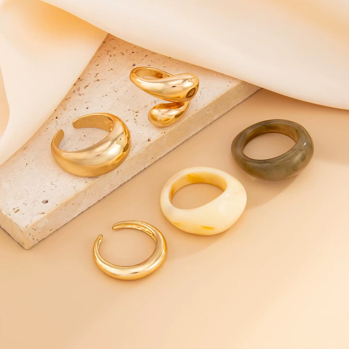 5Pcs/Set Metal Resin Smooth Water Drop Opened Rings for Women Fashion Punk Simple Personality Color Finger Ring Party Jewelry