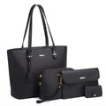 4 Piece Women Fashion Tote Handbag Shoulder Bag - Brown and Black