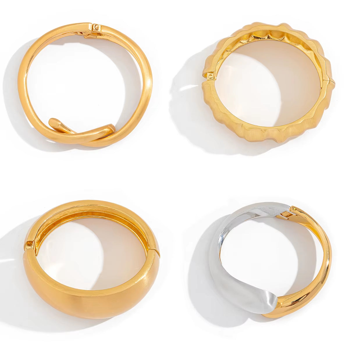 Exaggerated Punk Matte Heavy Metal Chunky Open Bangles for Women Vintage Geometric Spring Bracelets Men Couple Jewelry