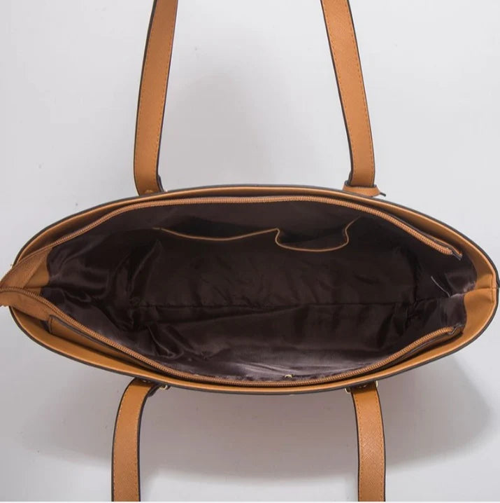 4 Piece Women Fashion Tote Handbag Shoulder Bag - Brown and Black